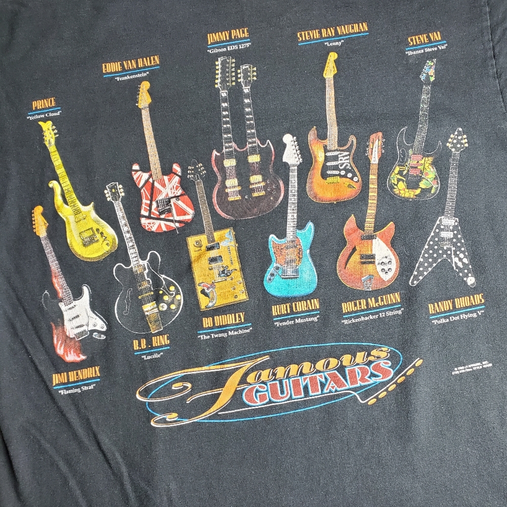 Vtg 90's Famous Guitars Tee Shirt. SRV. Prince. Hendrix. Cobain. Sz. Large